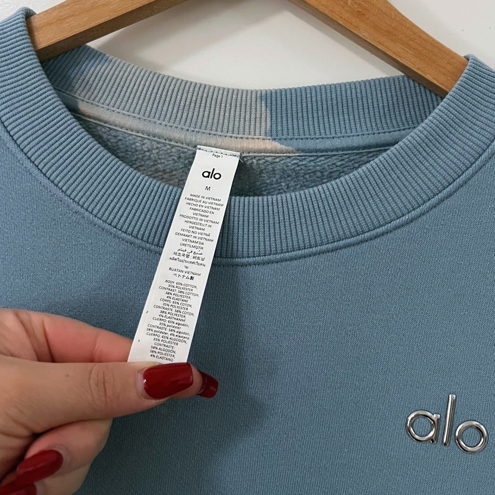 Alo Yoga Crewneck Sweatshirt Blue Relaxed Fit Logo Women's Size M - Picture 6 of 7